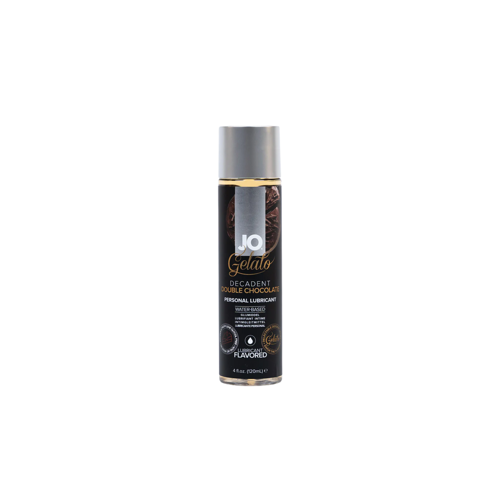 JO Gelato Decadent Chocolate flavored personal lubricant can on a white background